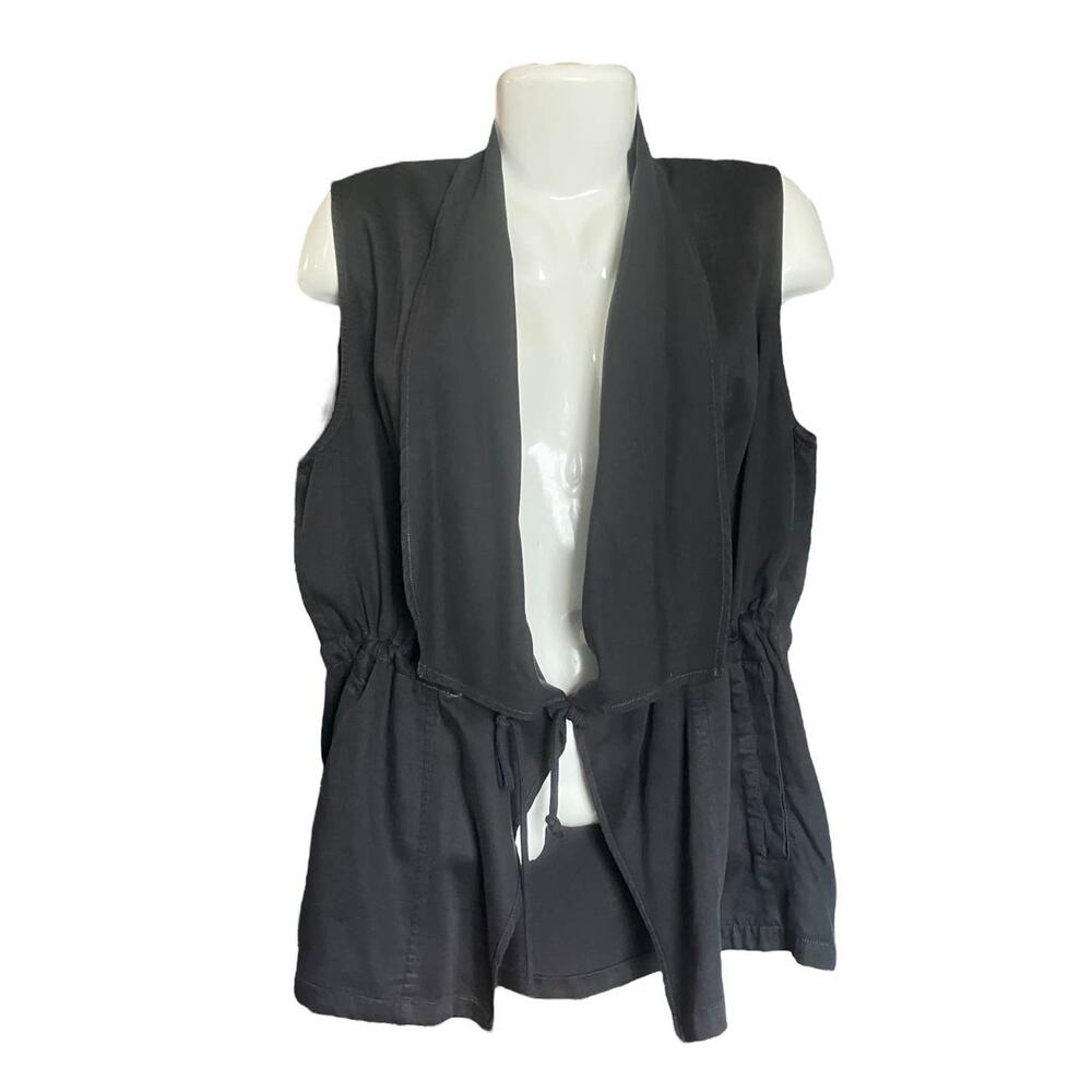 Jane and Delancey Women's Black Drape Front Drawstring Waist Vest | Size XL